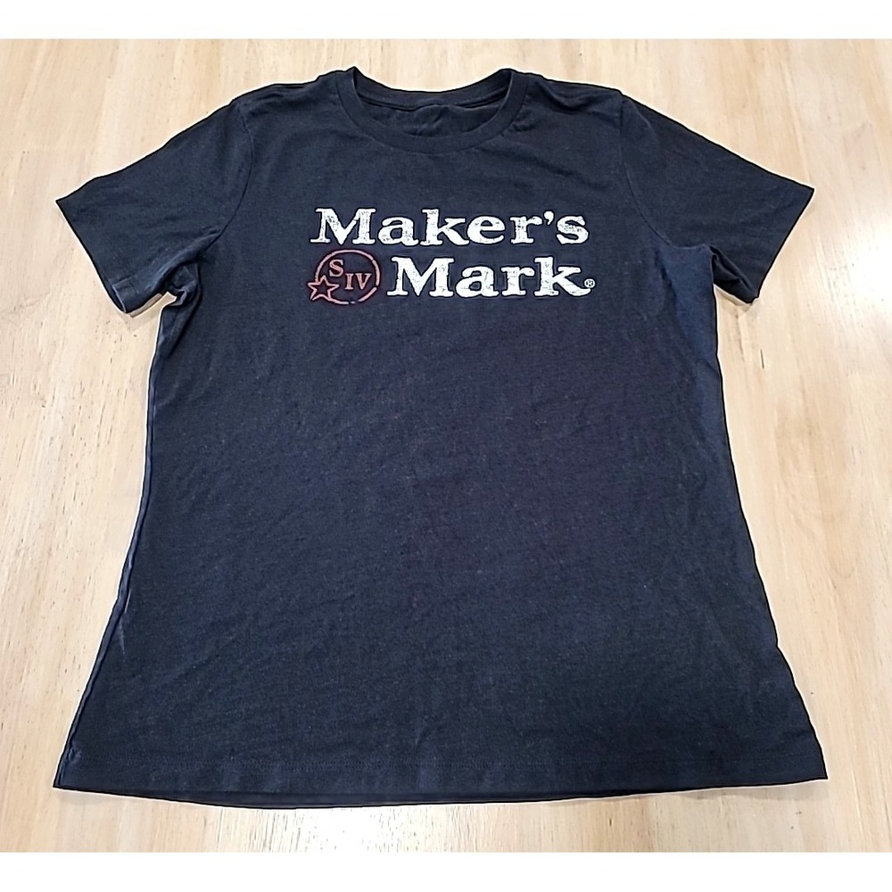 Ladies Size M Maker's Mark Bourbon Whiskey Heather Black Crew Neck T Shirt